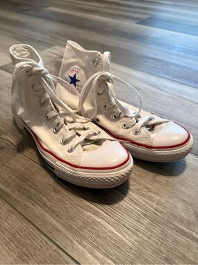 Converse White High-Top Sneakers with Red Trim